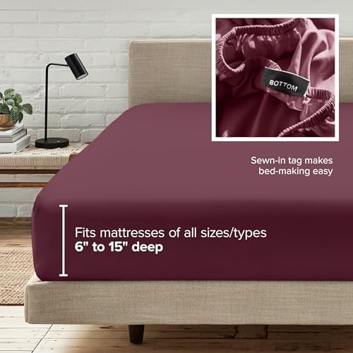 Bare Home Full Fitted Sheet - 1800 Ultra-Soft (Full, Burgundy) - Image 6