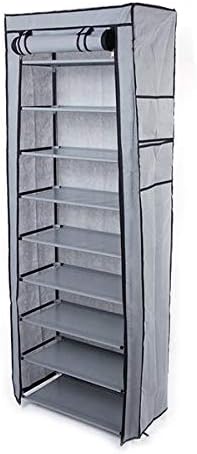9 Tier Shoe Rack, Space Saving Portable Shoe Rack Storage Organizer, 10 Tiers 9 Lattices Non-Woven Waterproof Fabric Cover Shoe Rack (Grey, 10 Tiers 9 Lattices)