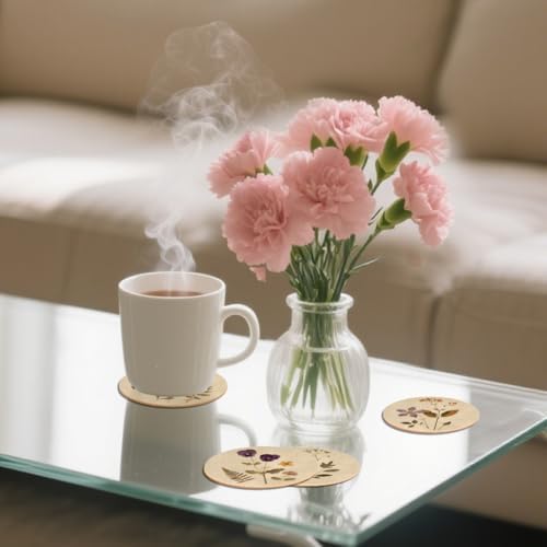 ANATTASOUL Vintage Flowers & Plants Wooden Coasters Set of 9 Bulk(3.9") - Image 6
