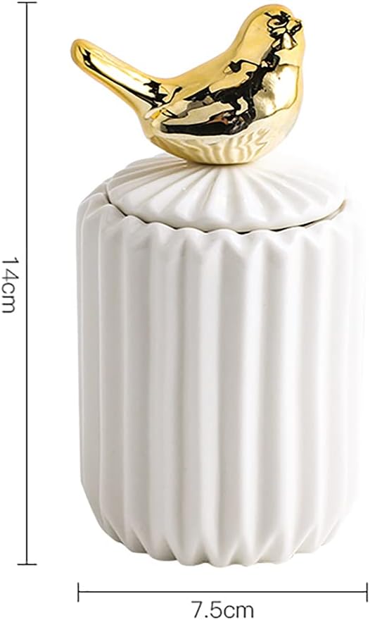Cotton Swab Holder Qtip, Q-Tips Container with Lid, Ceramics Cotton Ball Canister Canister Toothpick Holder Dispenser for Vanity Dresser Counter Bathroom (Bird)