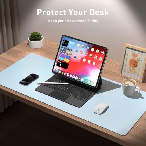 Aothia Leather Desk Pad Protector, Office Desk Mat, Large Mouse Pad, Non-Slip PU Leather Desk Blotter, Laptop Desk Pad, Waterproof Desk Writing Pad for Office and Home (48"x17", Baby Blue) - Image 3