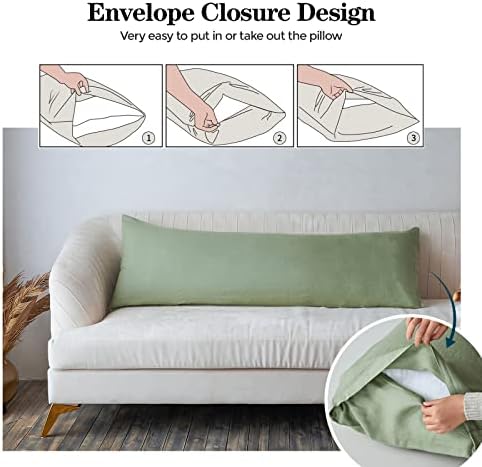 Simple&Opulence Body Pillow Cover 20" x 54",100% Pure Linen, Ultra Soft and Breathable, Body Pillowcase with Envelope Closure for Adults(Sage Green) - Image 3
