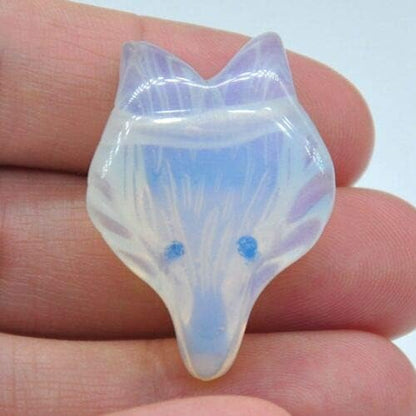 1.4'' Hand Carved Crystal Gemstone Fox Head for Necklace Pendant Bead (White opalite)