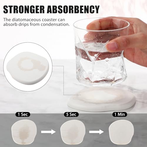 Diatomaceous Earth Coasters Set of 4，Cool Absorbent Quick-Dry Drink Coasters for Desks, Cute Modern Stone Design with Stylish White Aesthetic (4, White) - Image 3