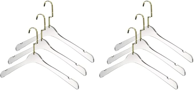 YBM Home Quality Acrylic Clear Hangers Made of Clear Acrylic for a Luxurious Look and Feel for Wardrobe Closet, Clothes Hangers Organizes Closet, Men, Gold w/Flat Hook, 4104-6