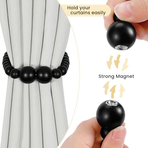 KLOGTSIND Magnetic Curtain Tiebacks, 6 Pack Wood Bead Curtain Holdbacks - Image 2