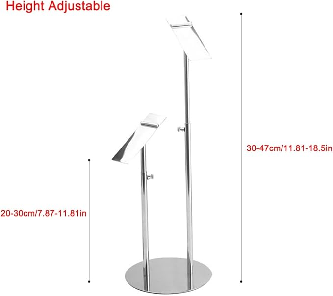 Shoe Display Stand for Retail Store Stainless Steel Height Adjustable Countertop Double-Headed High Heel Shoe Display Risers Stand Rack for Vendors Photos