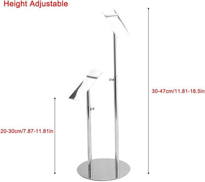 Shoe Display Stand for Retail Store Stainless Steel Height Adjustable Countertop Double-Headed High Heel Shoe Display Risers Stand Rack for Vendors Photos