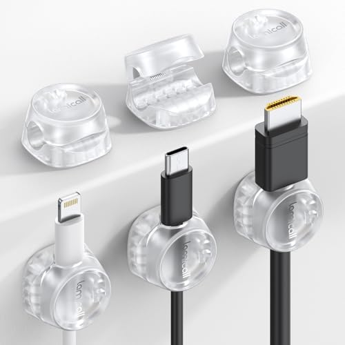 Lamicall 6 Pack Cord Organizer, Office Desk Accessories, Clear Cable Clips by Lamicall