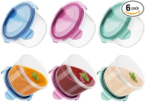 Freshmage Salad Dressing Container to Go, [6 Pack] 2.7 oz Small Condiment Containers with Leakproof Lids for On-the-Go Meals, Reusable Sauce Containers BPA-Free