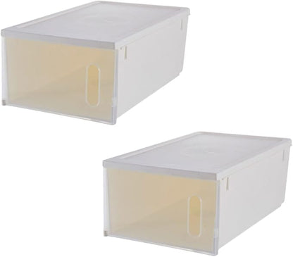 Housoutil 2pcs Plastic Shoe Storage Boxes with White Lids Large Shoes Organizer Containers for Home Closet Storage and Display