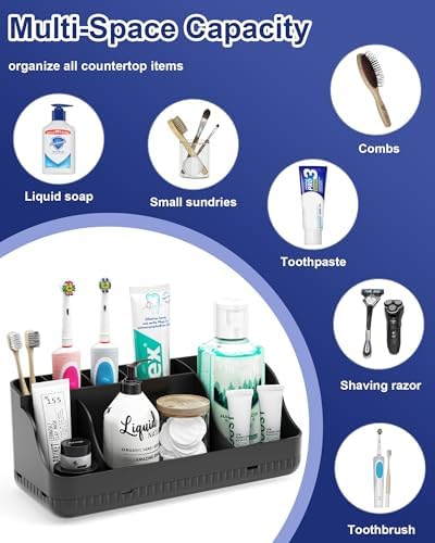 Bathroom Counter Organizer and Storage, 7 Slots Detachable Toothbrush Holders for Bathrooms, Anti-Slip Electric Toothbrush and Toothpaste Holder Countertop Vanity Organizer Accessories for Adults Kids - Image 6