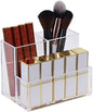 Acrylic Makeup Organizer Cosmetic Storage Makeup Display Case Makeup Brush Holder Lipstick Dispenser Canister Bathroom Container (5.1 x 3.5 x 3.9 in, 3 Partitions, Transparent)
