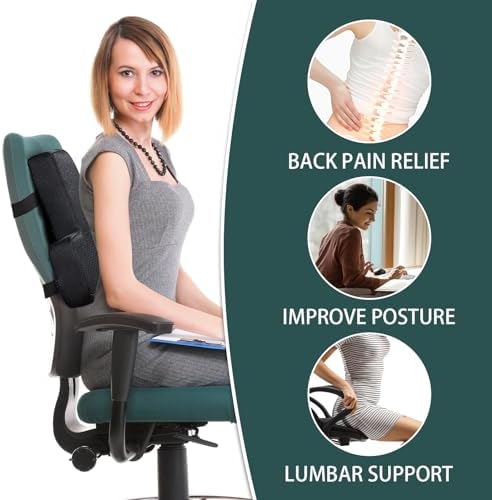 HOMBYS Lumbar Support Pillow for Office Chair-Seat Cushion for Back Support, Improved Sitting Posture and Upper/Lower Back Pain Relief for Desk Chairs, Car Seats and Airplanes(Black, 16"x12"x3") - Image 4