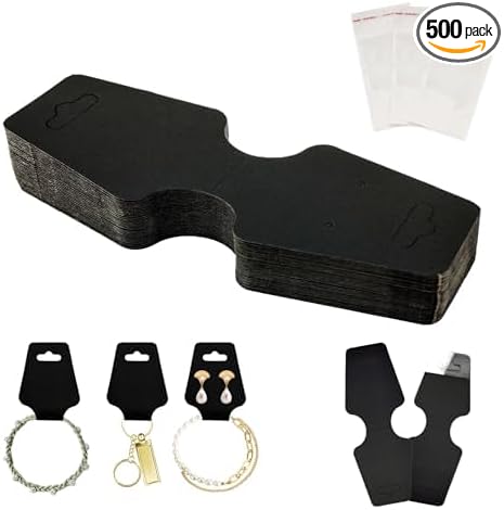 500pcs Jewelry Display Cards with Adhesive,1.7*4.7inch Necklace Display Cards with 500pcs Packaging Bags Jewelry Holder Cards Hanging for Earring Hair Band Keychain Scrunchies (500pcsBlack)