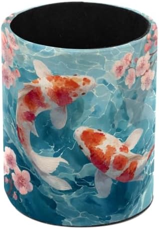 Leather Pen Holder for Desk, Cherry Blossom Fish Pencil Cup Pen Organizer Makeup Brush Holder for Office Home Kids Countertop Desk Accessory Storage by Unknown