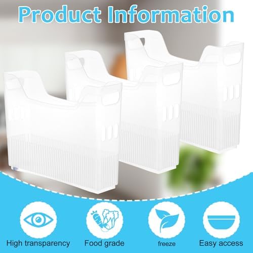 6 Pcs Freezer Organizer Bins with Wheel Clear Plastic Pantry Organizer and Storage Small Size Tall Narrow Kitchen Organization Pantry Organizer Snack Storage Containers for Office Refrigerator - Image 4