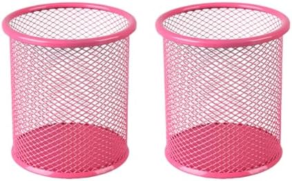 2 Pcs Wire Mesh Pen Cups Metal Pen Cup Holders Pencil Holder Cups Make up Brush Cups Makeup Brush Holders Desk Pencil Organizers for Office and School Hot Pink by UUYYEO