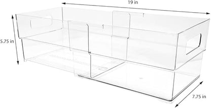 Isaac Jacobs 2-Pack Clear Expandable Storage Bins - Large, 11"-19" L x 7.8" W x 5.8" H, Plastic Organizer with Cut-Out Handles, Adjustable Length from 11-19" for Home, Kitchen & Office