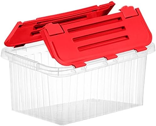 Superio Red Storage Box with Red Hinged Lids, Plastic Container Bins for Organizing with Attached Lid, Stackable Crates, BPA Free, Organizers for Home and Office, 35 Quart (20.25"x14"x10.5")