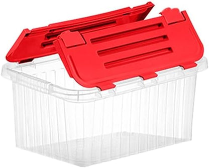 Superio Red Storage Box with Red Hinged Lids, Plastic Container Bins for Organizing with Attached Lid, Stackable Crates, BPA Free, Organizers for Home and Office, 35 Quart (20.25"x14"x10.5")
