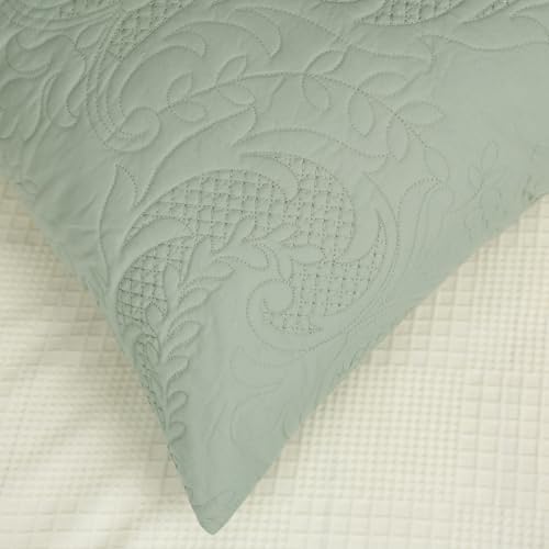 Quilted Euro Shams Sage Green Damask 26x26 European Pillow Cover Cotton - Image 6