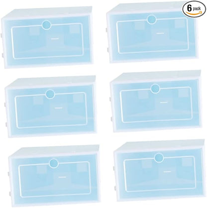 Amosfun 6pcs Stackable Shoe Storage Boxes Thicken Plastic Shoe Organizers for Closet Small Blue for Boots Heels Sneakers
