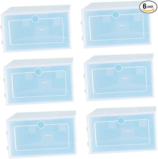 Amosfun 6pcs Stackable Shoe Storage Boxes Thicken Plastic Shoe Organizers for Closet Small Blue for Boots Heels Sneakers
