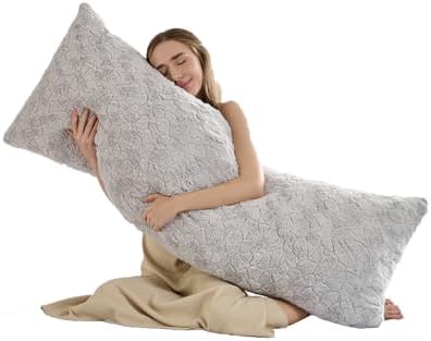 Fluffy Faux Rabbit Fur Body Pillow,Memory Foam Pregnancy Pillow for Side Sleep Body Pillow,20x54 Long Pillow for Adults-Light Grey by Unknown