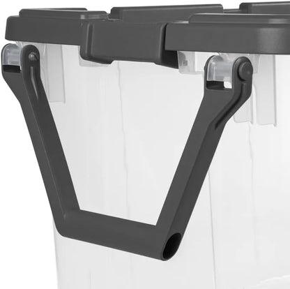 40-Gallon Wheeled Storage Bins (2-Pack) - Heavy Duty Plastic Totes with Lids & Handles - Industrial Garage/Utility Containers for Tools, Camping Gear (36.9" x 21.4") (Clear/Gray)