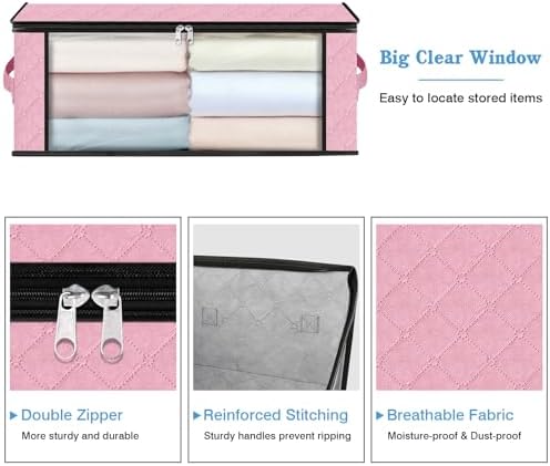 HomeHacks 4-Pack Clothes Organizer Storage Bags, 35L Storage Bins, Pink - Image 4