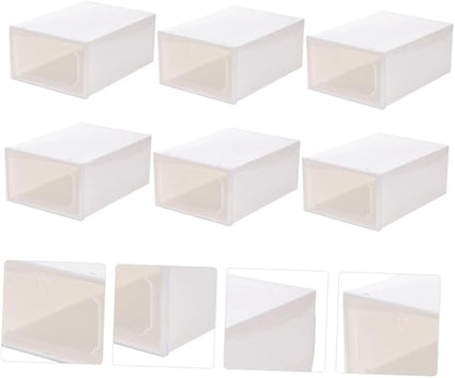 Creative Shoes Box Large Capacity Storage Case with Lid, Thickened Plastic Drawer-type Shoe Organizer for Closet, 6pcs Set, Pearl White