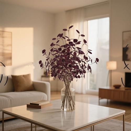 4PCS 24" Burgundy Metallic Fake Eucalyptus Stems Artificial Eucalyptus Leaves for Fall Leaves Thanksgiving Decor, Christmas Living Room Vase Decor - Image 3