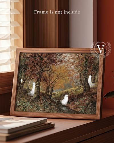 Vodefoad Retro Cute Ghost Decor Halloween Painting Spooky Silhouette Ghosts Haunted House Art Victorian Ghost Posters Pictures for Living Room, Bedroom, Bathroom, Halloween Room decor - 8x10 Inch Unframed - Image 2