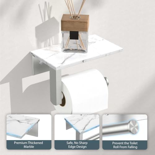 FORIOUS Toilet Paper Holder with Shelf, Natural Marble, Commercial - Image 3