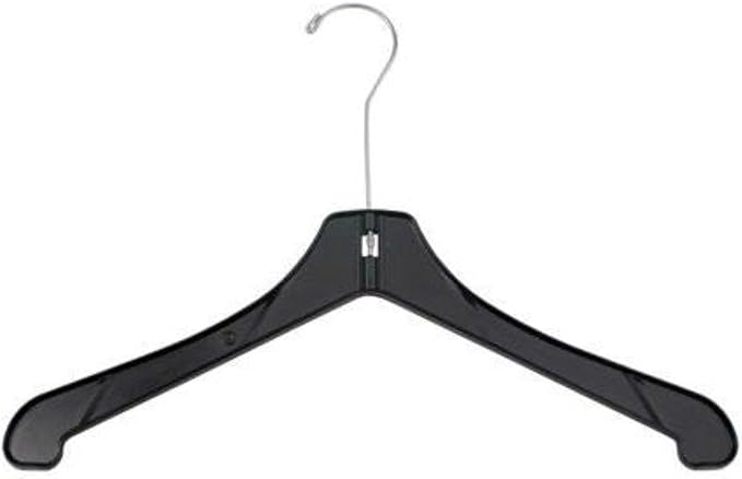 NAHANCO Plastic Coat Hanger - Heavy Weight w/Chrome Long Hook - 17" Black (Pack of 100), Made in America