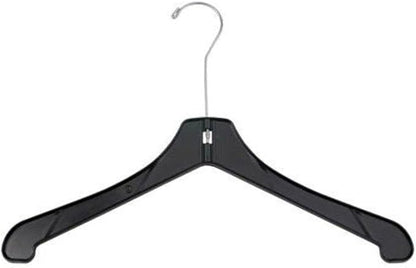 NAHANCO Plastic Coat Hanger - Heavy Weight w/Chrome Long Hook - 17" Black (Pack of 100), Made in America