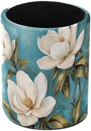 Leather Pen Holder for Desk, White Magnolias Pencil Cup Pen Organizer Makeup Brush Holder for Office Home Kids Countertop Desk Accessory Storage by Unknown