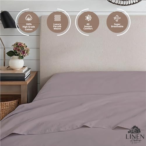Linen Home Queen Size Fitted Sheet only 100% Cotton Percale, Prelude Purple - Image 3