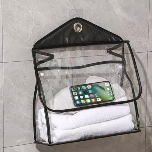 Transparent Bathroom Hanging Clothes Bag Dorm Supplies Dorm Room Essentials Waterproof Shower Storage Organizer (Black,Upgraded version)