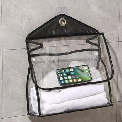 Transparent Bathroom Hanging Clothes Bag Dorm Supplies Dorm Room Essentials Waterproof Shower Storage Organizer (Black,Upgraded version)