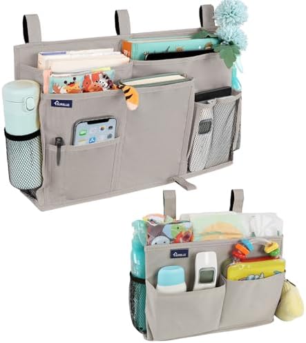 Surblue Bedside Caddy Bunk Bed Storage Organizer Hanging Pockets for College Dorm Rooms, Hospital Beds, Baby Bed Rails, Camping, RV, Small and Large Set, Grey by SURBLUE