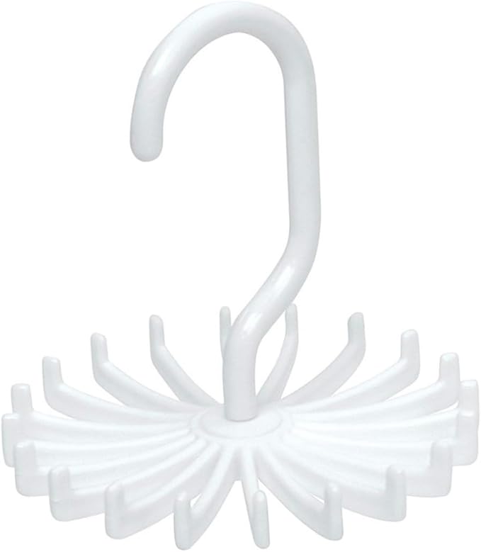 VOSAREA Rotating Tie Hanger Rack Organizer Non-Slip Degrees Tie Storage for Ties Scarves White Plastic Space Saver for Closets Easy to Use No Installation Required