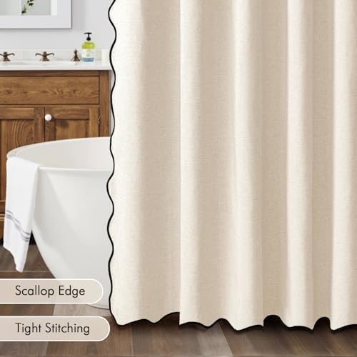 MIULEE 72"x96" Extra Long Scalloped Linen Shower Curtain Cream White - Image 5