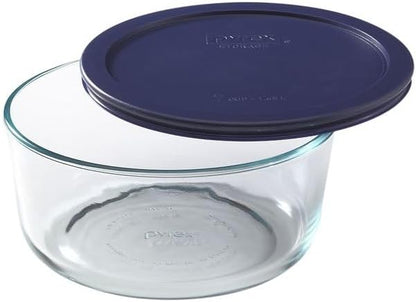 Pyrex Storage Plus 7-Cup Round Glass Food Storage Dish, Blue Cover, Pack of 2 - Original Genuine Made in the USA