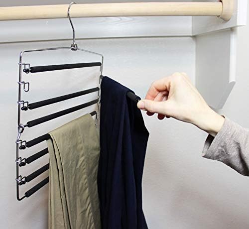 USTECH Arm Pants Hanger 8 Tier – Foldable Multi-Tier Swing Hanger with Removable Arms & Foam Padding, Space-Saving Closet Organizer for Trousers, Jeans, Scarves – (Pack of 1)