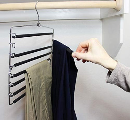 USTECH Arm Pants Hanger 8 Tier – Foldable Multi-Tier Swing Hanger with Removable Arms & Foam Padding, Space-Saving Closet Organizer for Trousers, Jeans, Scarves – (Pack of 1)