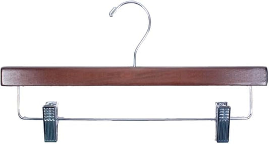 NAHANCO 14” Flat Wooden Skirt/Pant Hanger with Chrome Hardware, Walnut (Pack of 100)