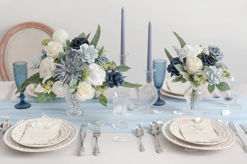 Blue White Artificial Flowers Silk Fake Roses Peonies Greenery Combo Box Set for DIY Wedding Bouquets Bridal Shower Centerpieces Floral Arrangements Party Tables Home Decoration - Image 3