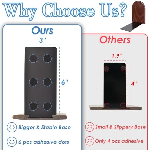 Book Ends, Sturdy Wooden Bookends for Shelves - Heavy Duty Non-Slip Book Organizers, Decorative Bookend Holders for Home Office, Library, Black Walnut Universal Economy Bookend, Medium, Red - Image 3